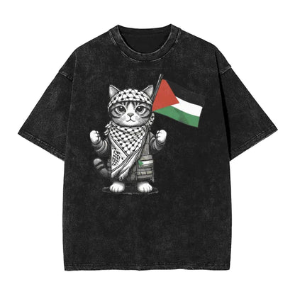 Washed Palestine Hatta Graphic Oversize T-Shirt (One)