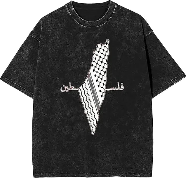Washed Palestine Hatta Graphic Oversize T-Shirt (One)